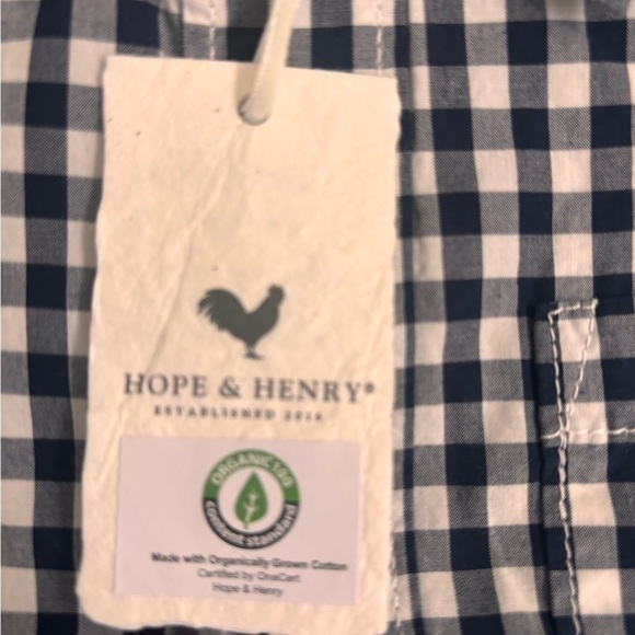 NWT 100% Organic Cotton Kids Navy and White Checkered Button Down Shirt - Picture 2 of 8